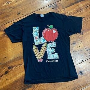 Love Teach Life Shirt with apple and pencils medium short sleeved t-shirt